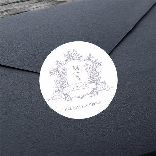 Adesivo Casamento de Monogramas Florais de Lavanda Elegant