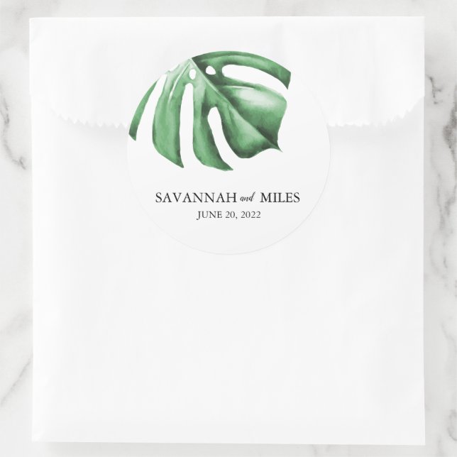 Adesivo Casamento de Monstera Tropical Nomes e Casamentos  (Bolsa)