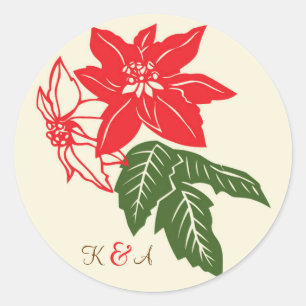 Adesivo Casamento de Natal de Poinsettias Vermelhas e Verd
