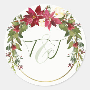 Adesivo Casamento de Natal Elegante Vermelho Poinsettia Fo