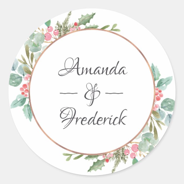 Adesivo Casamento de Natal Geométrico em Aquarela com Euca (Frente)