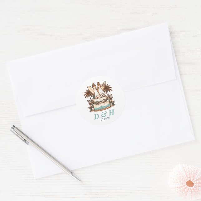 Adesivo Casamento de noivas de surf (Envelope)