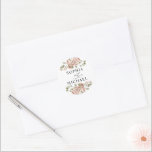 Adesivo Casamento de Nomes de Casais de Aquarela Floral Co<br><div class="desc">Elegante Russo Blush Rosa Rosa Floral,  Rosa,  Envelope de Verão,  Vinheta-Vinheta</div>