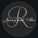 Adesivo Casamento de Nomes de Noivas de Monograma de Cinza<br><div class="desc">Vinheta de casamento elegante com monograma inicial de sobrenome e noiva e nomes de noivas que você pode personalizar com suas informações pessoais e esquema de cor de casamento. Um adesivo de excelente para adesivos de casamento, etiquetas de caixas de bolo, selos de sacos de casamento e selos de envelopes...</div>