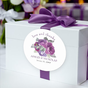 Adesivo Casamento de Obrigados e Amor Elegante Floral Roxo