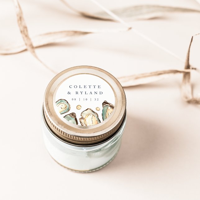 Adesivo Casamento de Ostras de Aquarela Costeira (Criador carregado)