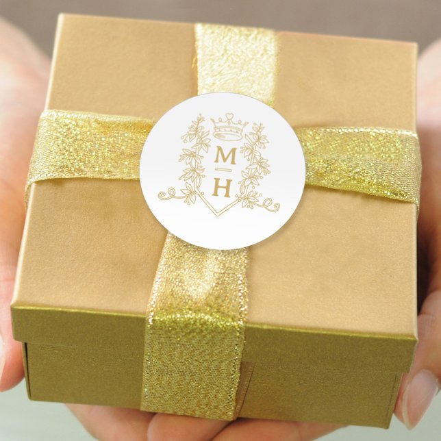 Adesivo Casamento de ouro com crista cardíaca monograma (Criador carregado)