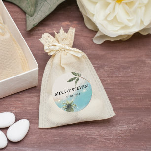 Adesivo Casamento de ouro de praia tropical com aquarela a