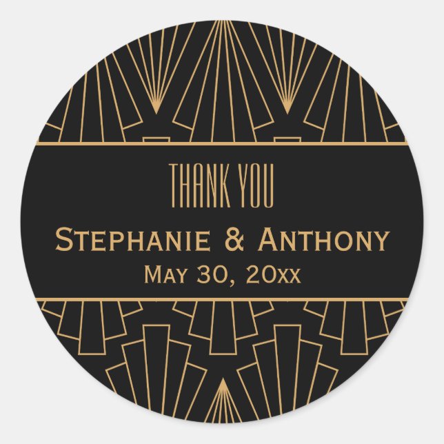 Adesivo Casamento de Padrão de Arte Dourada e Negra (Frente)