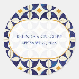 Adesivo Casamento de Padrão Português Azul e Amarelo