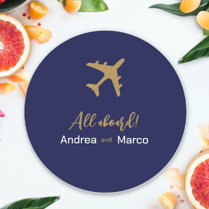 Adesivo Casamento De Passagem De Embarque Azul E Dourado