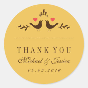 Adesivo Casamento De Pássaros Amarelos De Coração Peque