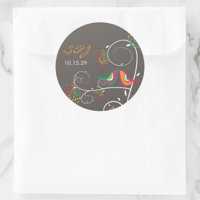 Adesivo Casamento de Pássaros de Verão com Beijo Impressio (Bolsa)