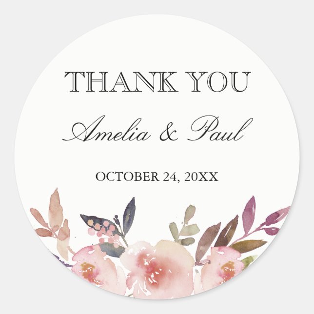 Adesivo Casamento de Peonies Aquarela Obrigado Sticker (Frente)
