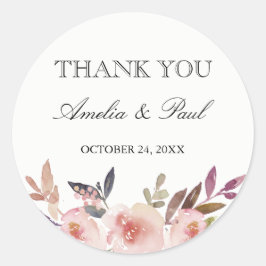 Adesivo Casamento de Peonies Aquarela Obrigado Sticker