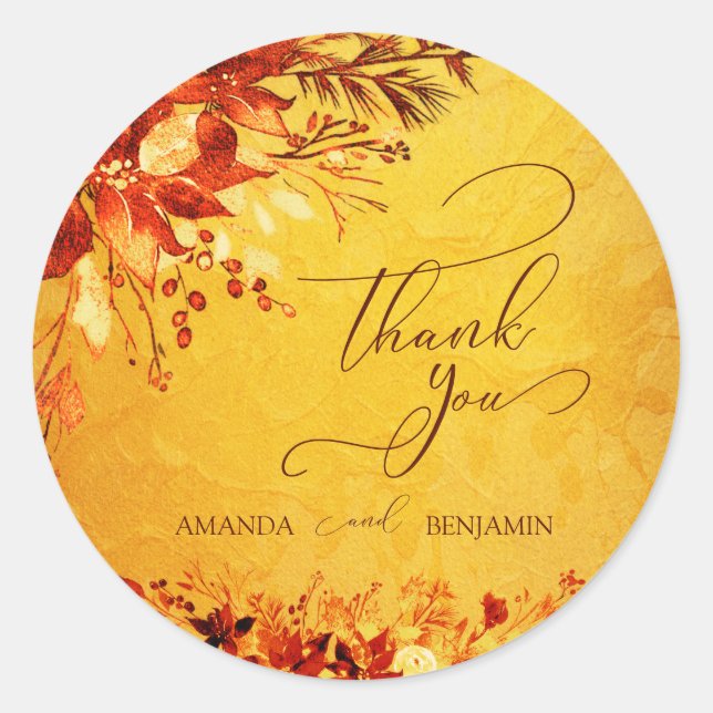 Adesivo Casamento de Poinsettia Vermelha e Dourada Elegant (Frente)