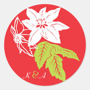 Adesivo Casamento de Poinsettias de Feriado Vermelho e Ver