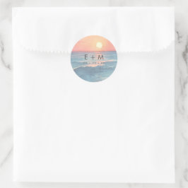 Adesivo Casamento de Praia com Pôr do Sol em Aquarela Mode