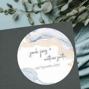 Adesivo Casamento de praia costeira de bege azul Elegante