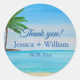 Adesivo Casamento de Praia da Ilha Tropical Ocean Obrigado