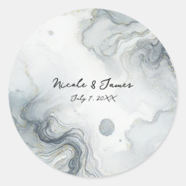 Adesivo Casamento de Praia em Aquarela Azul Cinza e Dourad