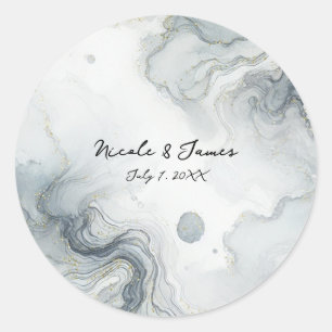 Adesivo Casamento de Praia em Aquarela Azul Cinza e Dourad