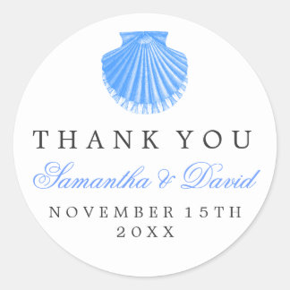 Adesivo Casamento De Praia Obrigado Scallop Shell Blue