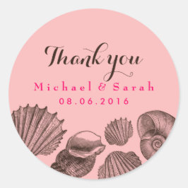 Adesivo Casamento De Praia Pink Seashells Obrigado Sticker