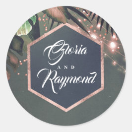 Adesivo Casamento de Praia Tropical Palms Rosa Dourado