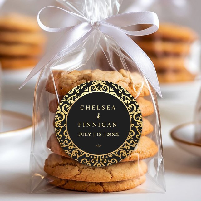 Adesivo Casamento de quadro de ouro elegante (#weddingsticker #goldfoilsticker #luxurywedding #blackandgold #favorwedding #elegantgoldframe)