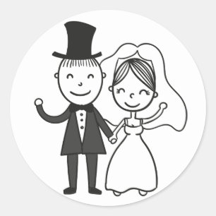 Adesivo Casamento de Recem casados de Cartum e Noiva