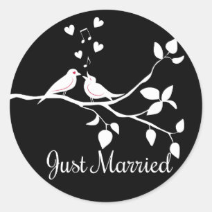 Adesivo Casamento de Recens casados de aves brancas e pret