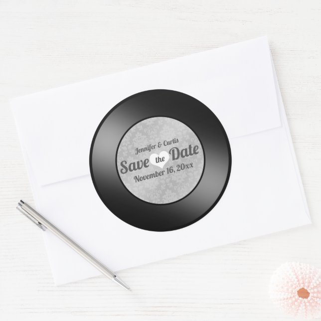 Adesivo Casamento de Registro de Vinil Retro Salvar a Data (Envelope)