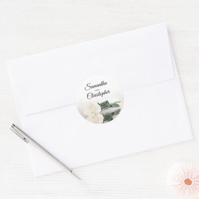 Adesivo Casamento de Rosa Branca de Marfim Espelhada Elega (Envelope)