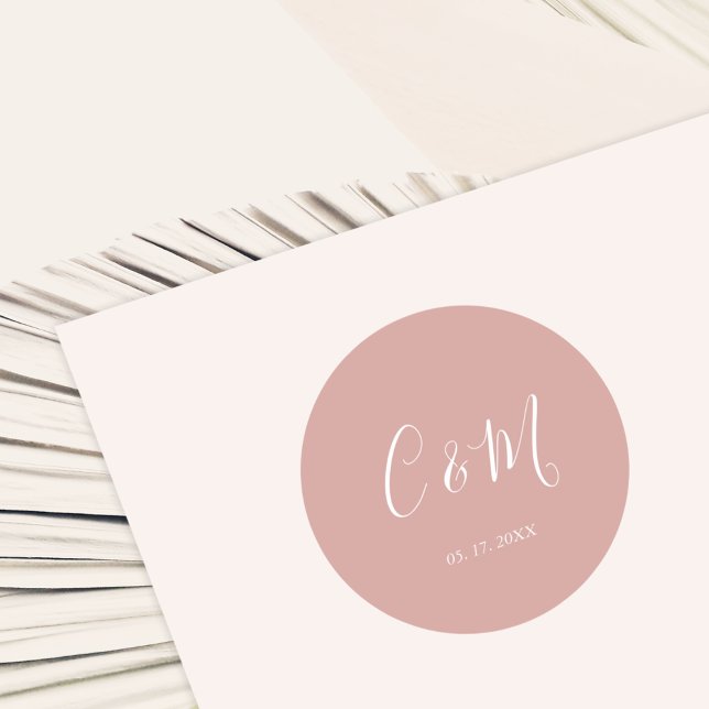 Adesivo Casamento de Rosa de Elegante Monograma Dusty (Criador carregado)