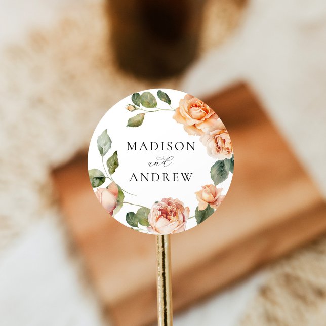 Adesivo Casamento de Rosa de Pêssego Elegante (Criador carregado)