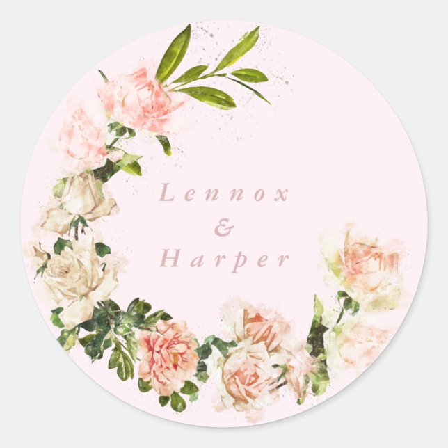 Adesivo Casamento de Rosa Romance Elegante de Blush Rosa (Frente)