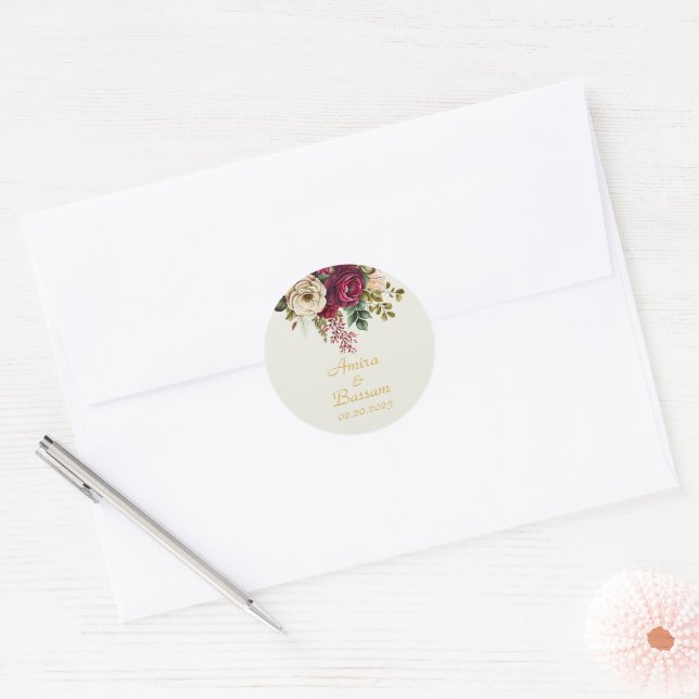 Adesivo Casamento de Rosas Florais Elegante (Envelope)