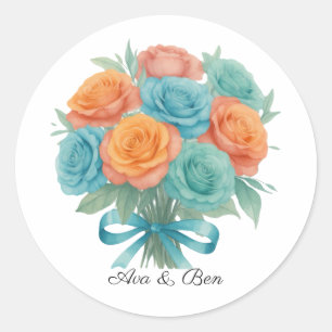 Adesivo Casamento de Rosas Laranja e Azul-turquesa em Aqua