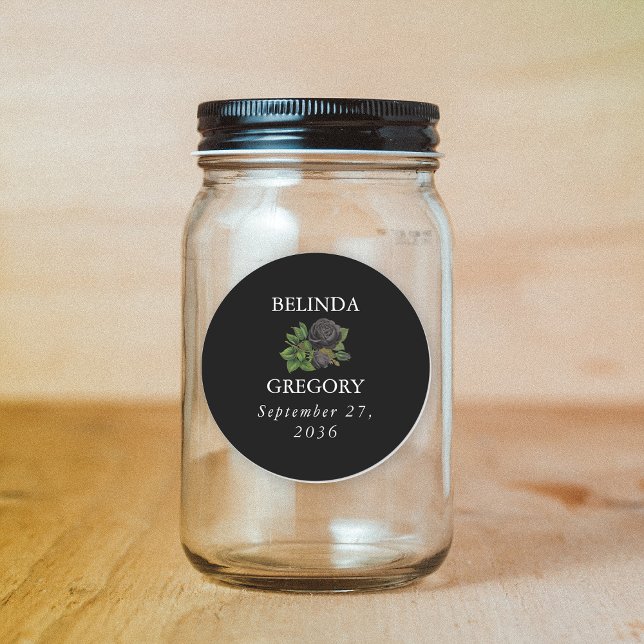 Adesivo Casamento de Rosas Negras do Halloween (Gothic Halloween Black Roses Wedding Classic Round Sticker)