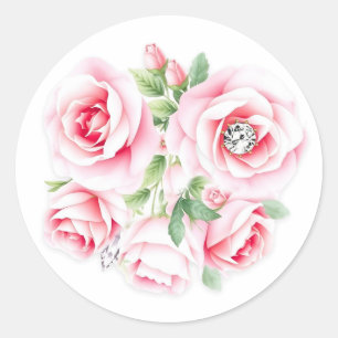 Adesivo Casamento de Rosas Rosa e Folhagem Verde