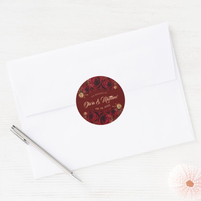 Adesivo Casamento de rosas vermelhas e Flores Douradas (Envelope)