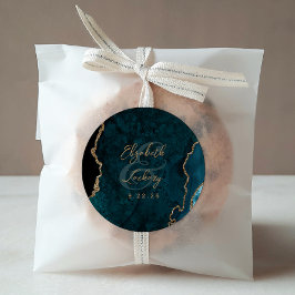 Adesivo Casamento de Script Agate Dourado Azul Teal