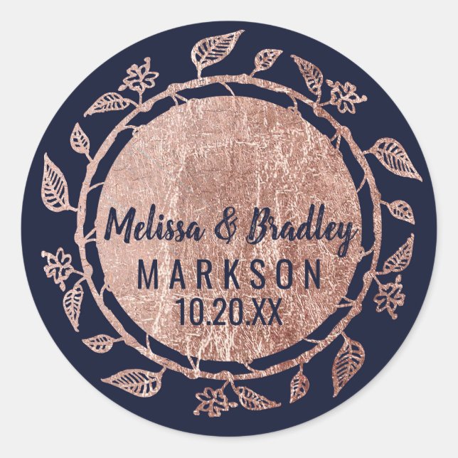 Adesivo Casamento de Script de Pincel Azul Marinho Floral  (Frente)