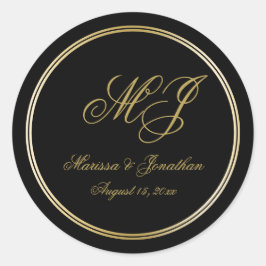 Adesivo Casamento de Script Dourado Monograma Preto Elegan