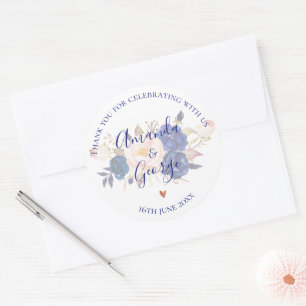 Adesivo Casamento de Script Elegante Floral Azul Faux Vell