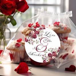 Adesivo Casamento de Script Moderno Floral da Burgundy