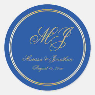 Adesivo Casamento de Script Monograma Dourado Azul Elegant
