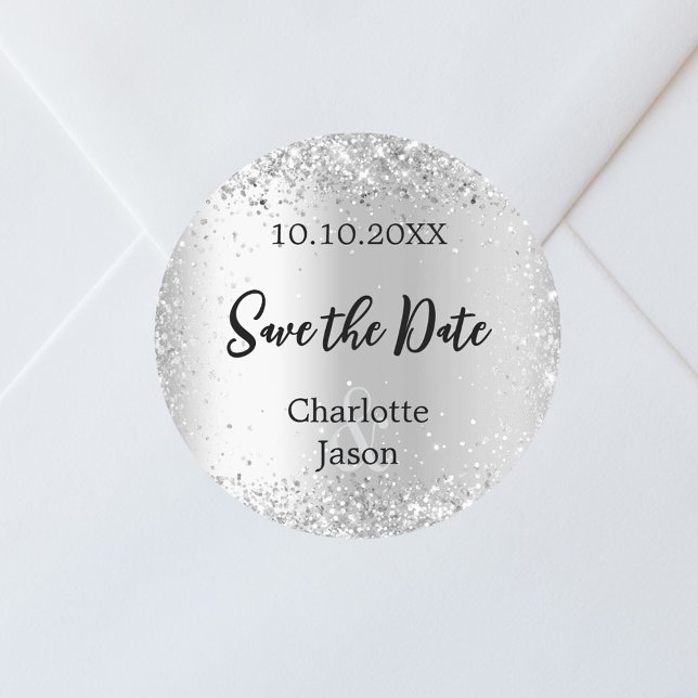 Adesivo Casamento de script Silver Salve a Data (Criador carregado)