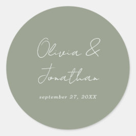 Adesivo Casamento de Script Verde de Sage Mínimo Simples